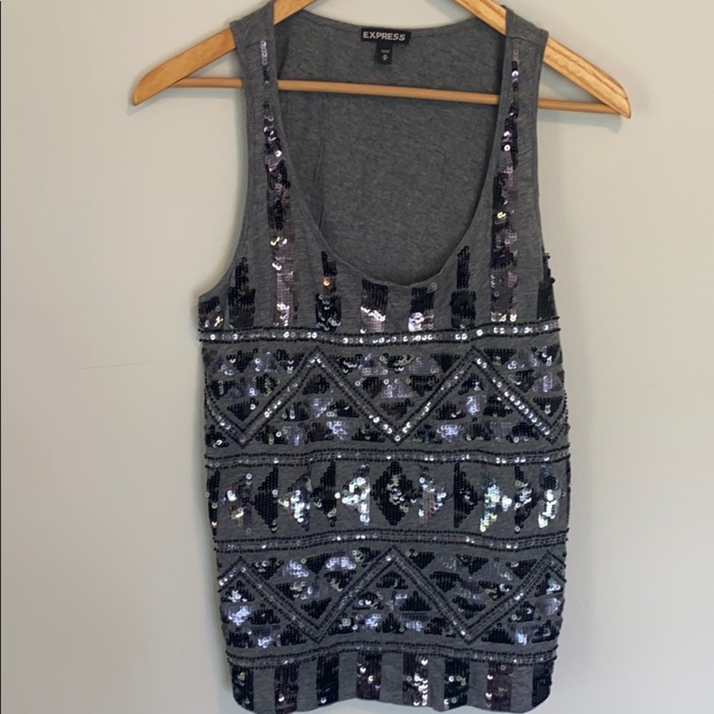 Grey tank top with black/silver sequins design